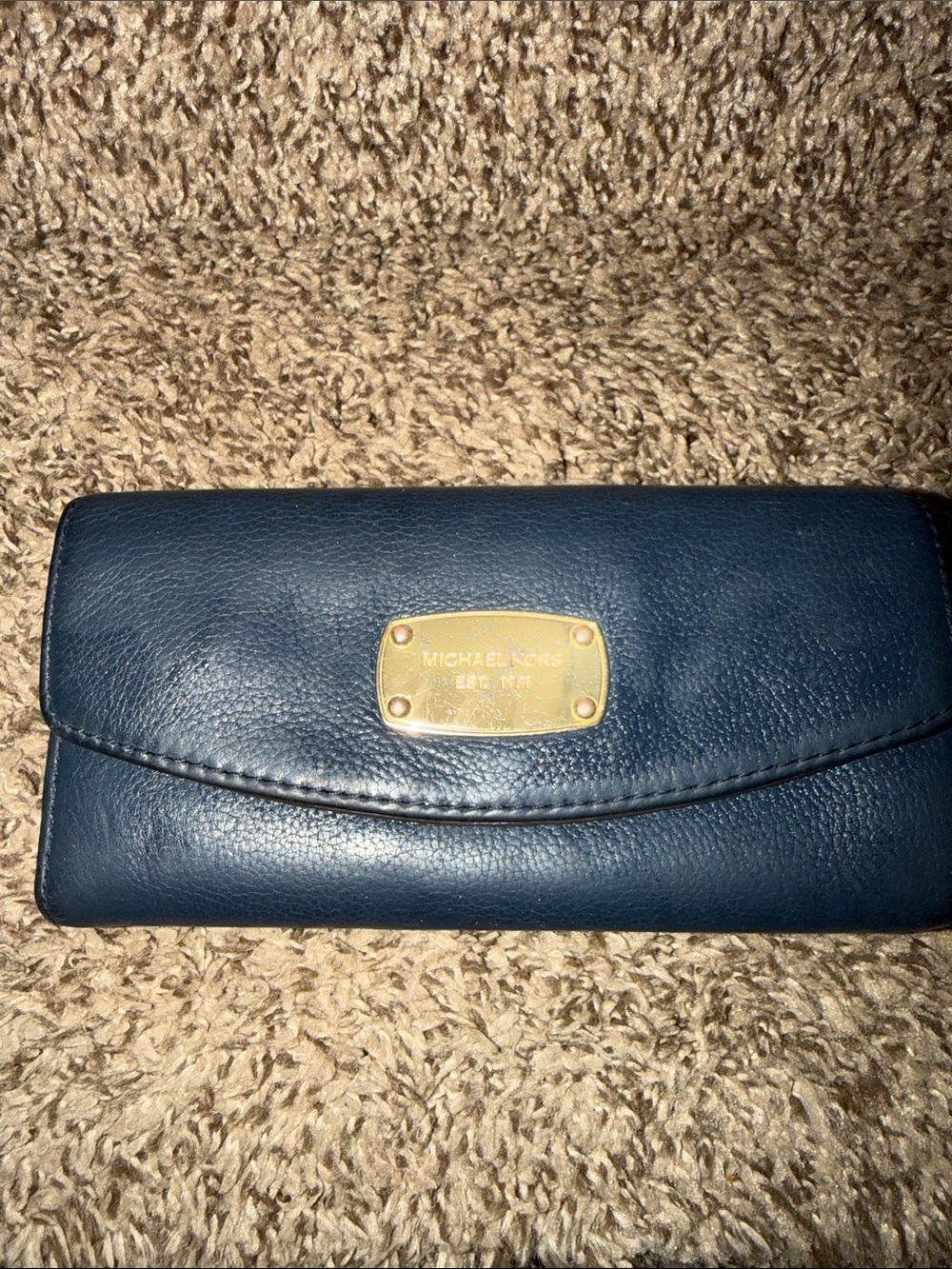 Michael Kors Blue Leather Flap Wallet with Gold Plaque - Picture 2 of 5